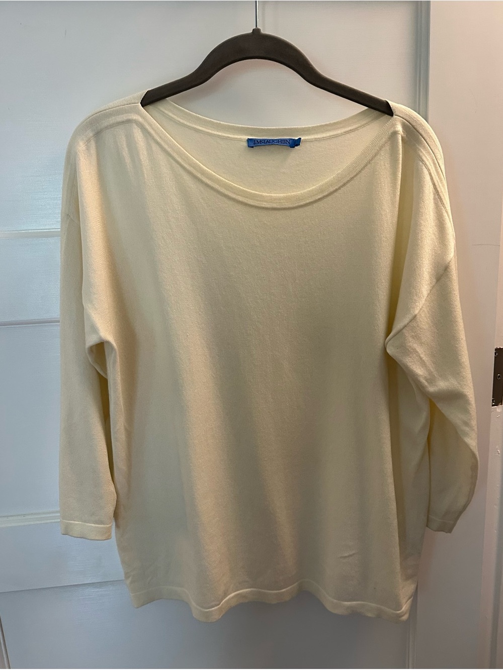 J. McLaughlin Cream Lightweight Boatneck Long Sleeve Top